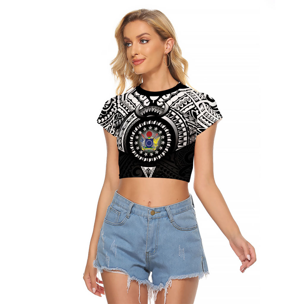 Cook Islands Manta Ray Raglan Cropped T Shirt Kuki Airani Tattoo Black Color LT14 Female Black - Polynesian Pride