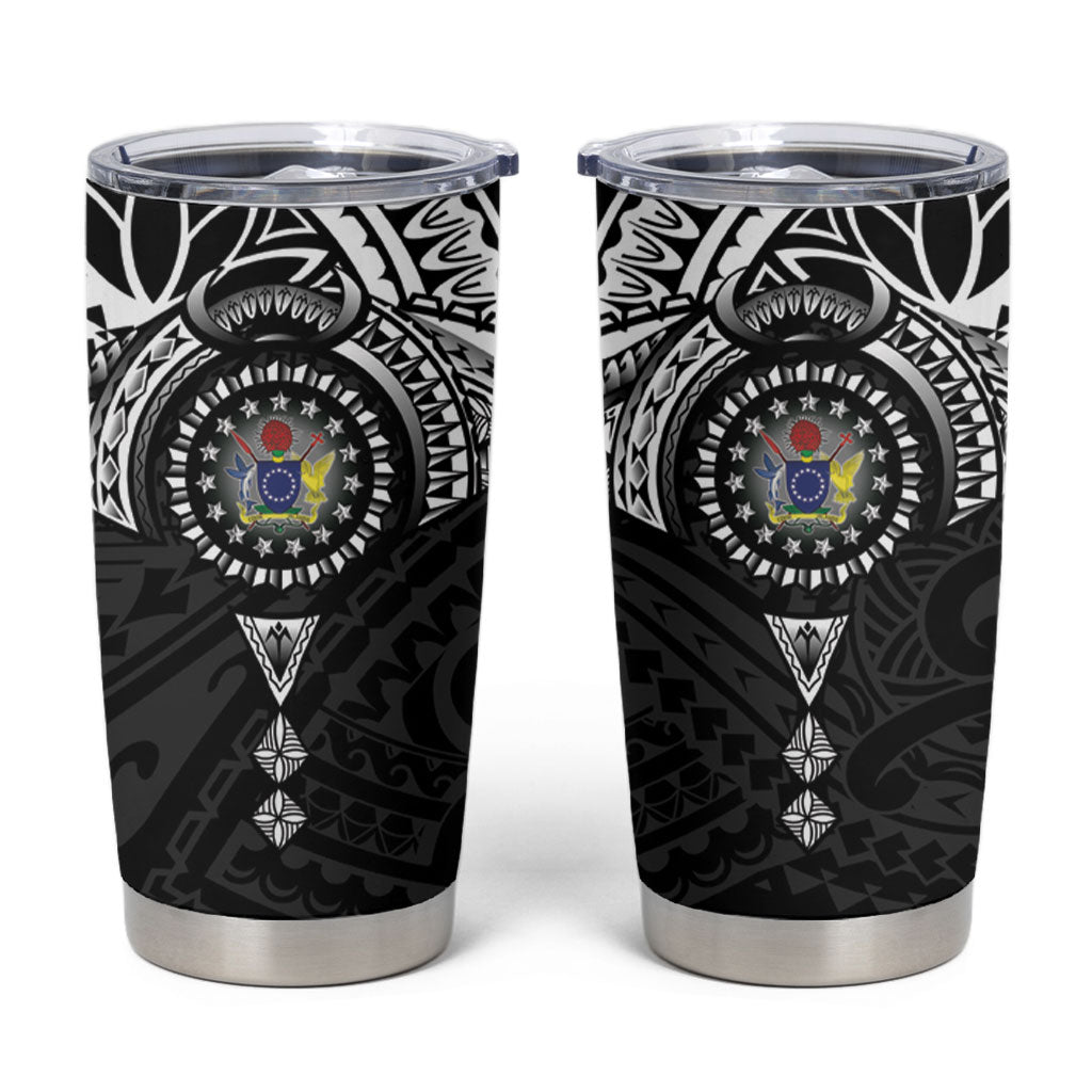Cook Islands Manta Ray Tumbler Cup Kuki Airani Tattoo Black Color