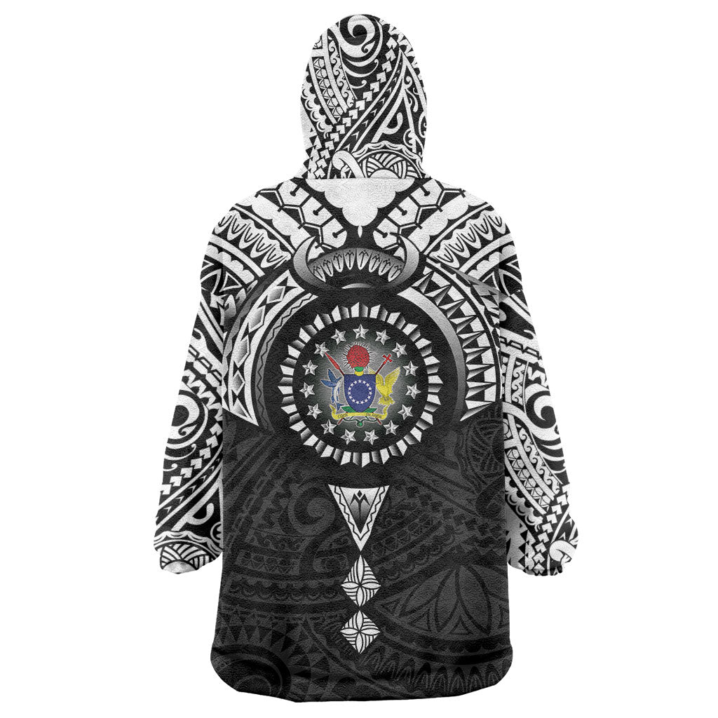 Cook Islands Manta Ray Wearable Blanket Hoodie Kuki Airani Tattoo Black Color LT14 - Polynesian Pride