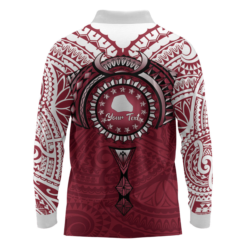 Personalised Cook Islands Mangaia Long Sleeve Polo Shirt Map With Kuki Airani Manta Ray Tattoo LT14 - Polynesian Pride