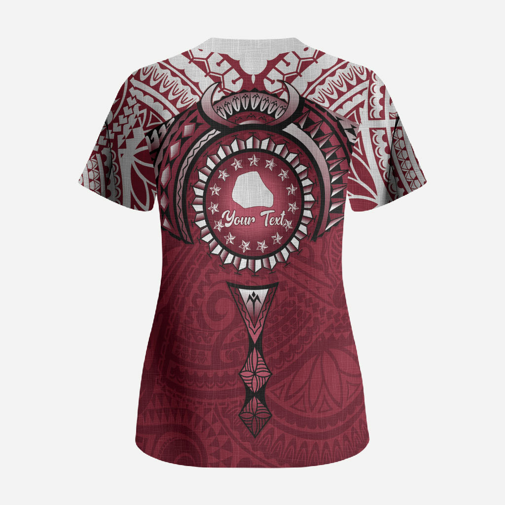Personalised Cook Islands Mangaia Scrub Top Map With Kuki Airani Manta Ray Tattoo LT14 - Polynesian Pride