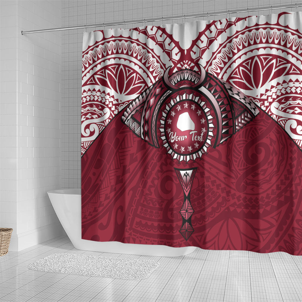 Personalised Cook Islands Mangaia Shower Curtain Map With Kuki Airani Manta Ray Tattoo LT14 - Polynesian Pride