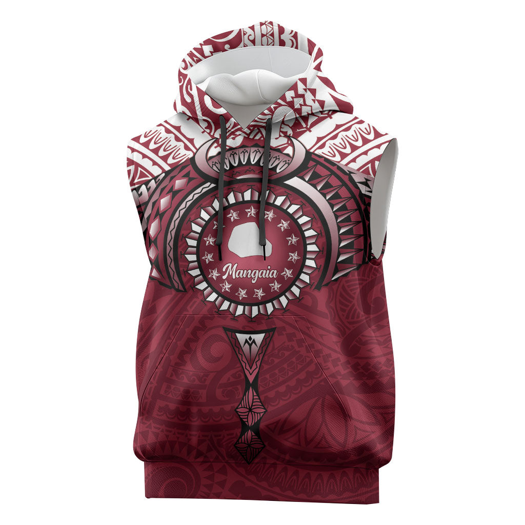 Personalised Cook Islands Mangaia Sleeveless Hoodie Map With Kuki Airani Manta Ray Tattoo LT14 Maroon - Polynesian Pride