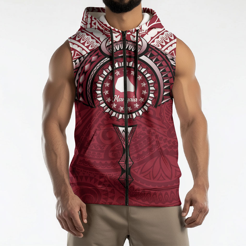 Personalised Cook Islands Mangaia Sleeveless Zip Hoodie Map With Kuki Airani Manta Ray Tattoo LT14 - Polynesian Pride