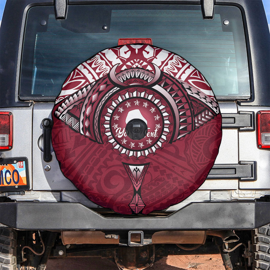 Personalised Cook Islands Mangaia Spare Tire Cover Map With Kuki Airani Manta Ray Tattoo LT14 Maroon - Polynesian Pride