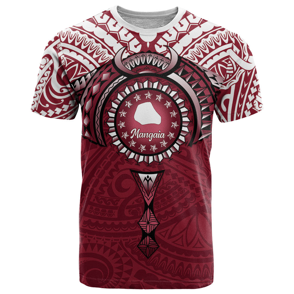 Personalised Cook Islands Mangaia T Shirt Map With Kuki Airani Manta Ray Tattoo LT14 Maroon - Polynesian Pride