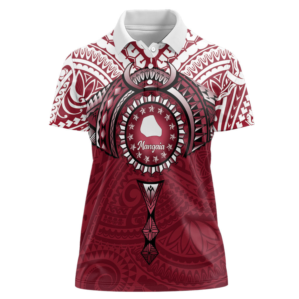 Personalised Cook Islands Mangaia Women Polo Shirt Map With Kuki Airani Manta Ray Tattoo LT14 Female Maroon - Polynesian Pride