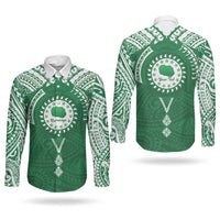 Personalised Cook Islands Rarotonga Couples Matching Puletasi and Long Sleeve Button Shirt Map With Kuki Airani Manta Ray Tattoo LT14 - Polynesian Pride