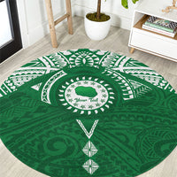 Personalised Cook Islands Rarotonga Round Carpet Map With Kuki Airani Manta Ray Tattoo LT14 Green - Polynesian Pride