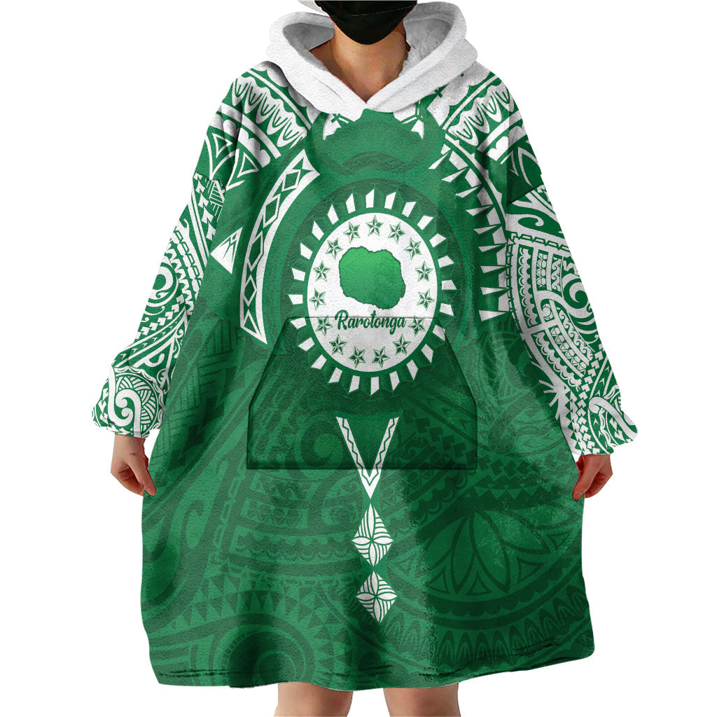 Personalised Cook Islands Rarotonga Wearable Blanket Hoodie Map With Kuki Airani Manta Ray Tattoo LT14 - Polynesian Pride