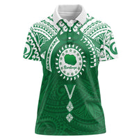 Personalised Cook Islands Rarotonga Women Polo Shirt Map With Kuki Airani Manta Ray Tattoo LT14 Female Green - Polynesian Pride