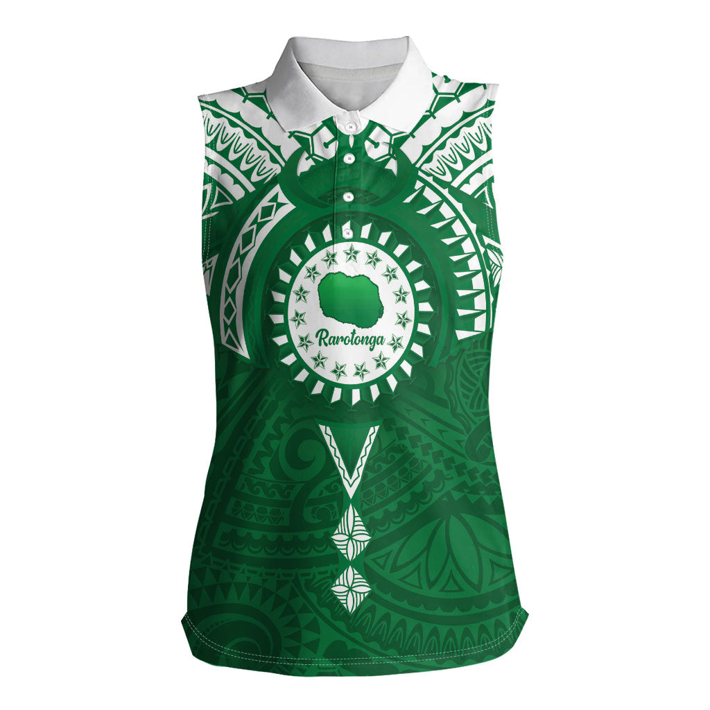 Personalised Cook Islands Rarotonga Women Sleeveless Polo Shirt Map With Kuki Airani Manta Ray Tattoo LT14 Female Green - Polynesian Pride
