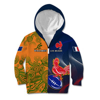 Custom France And Australia Rugby Kid Hoodie 2023 World Cup Le Bleus Wallabies Together LT14 - Polynesian Pride