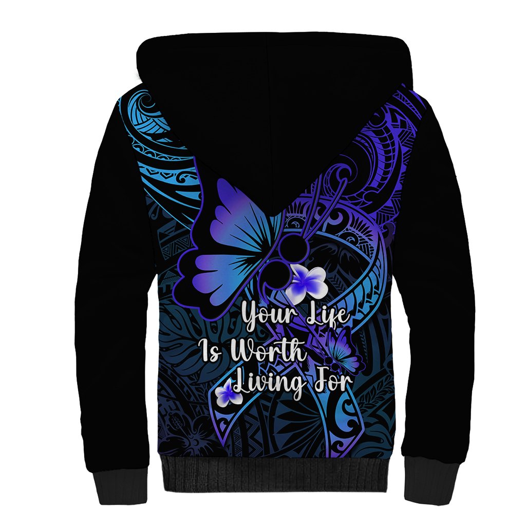 Polynesia Suicide Prevention Awareness Sherpa Hoodie Your Life Is Worth Living For Polynesian Purple Pattern LT14 - Polynesian Pride