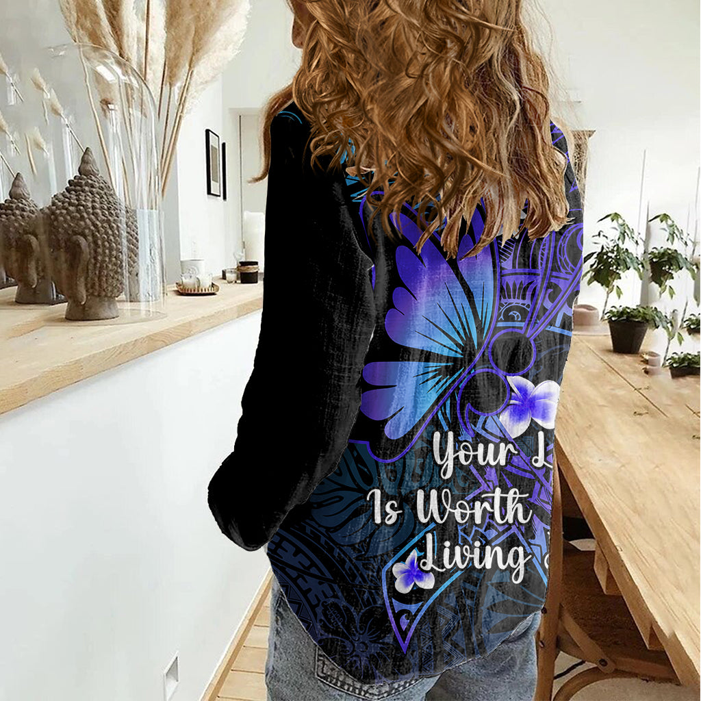 Polynesia Suicide Prevention Awareness Women Casual Shirt Your Life Is Worth Living For Polynesian Purple Pattern LT14 - Polynesian Pride