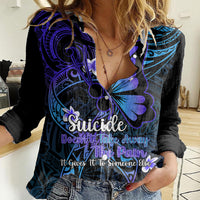 Polynesia Suicide Prevention Awareness Women Casual Shirt Your Life Is Worth Living For Polynesian Blue Pattern LT14 Female Blue - Polynesian Pride