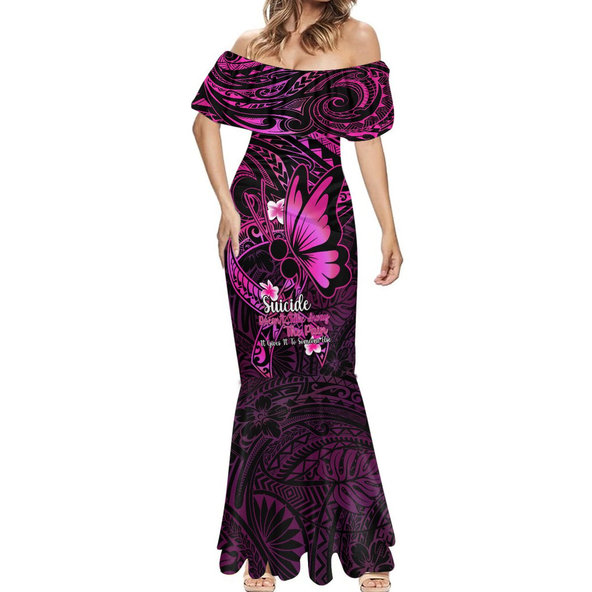 Polynesia Suicide Prevention Awareness Mermaid Dress Your Life Is Worth Living For Polynesian Pink Pattern LT14 - Polynesian Pride