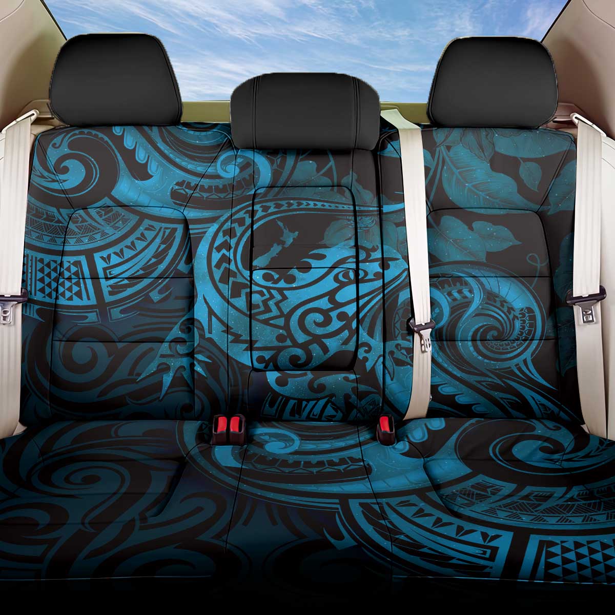 New Zealand Tuatara Back Car Seat Cover Aotearoa Maori Clematis Flowers - Blue LT14 One Size Blue - Polynesian Pride