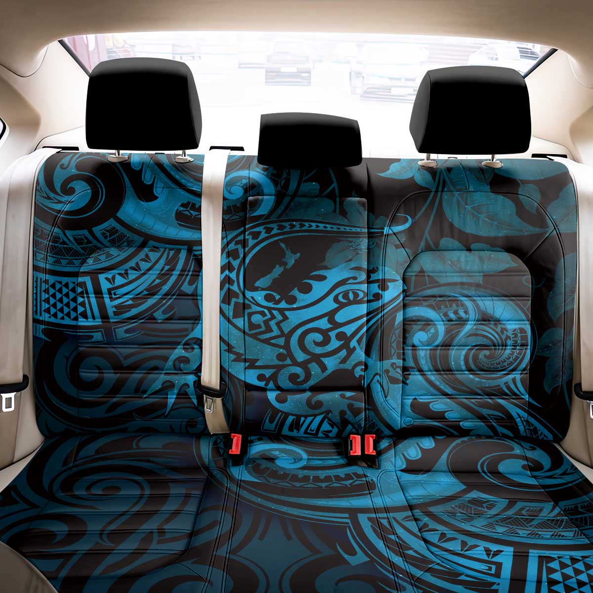 New Zealand Tuatara Back Car Seat Cover Aotearoa Maori Clematis Flowers - Blue LT14 - Polynesian Pride