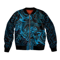 New Zealand Tuatara Bomber Jacket Aotearoa Maori Clematis Flowers - Blue LT14 Unisex Blue - Polynesian Pride