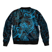 New Zealand Tuatara Bomber Jacket Aotearoa Maori Clematis Flowers - Blue LT14 - Polynesian Pride