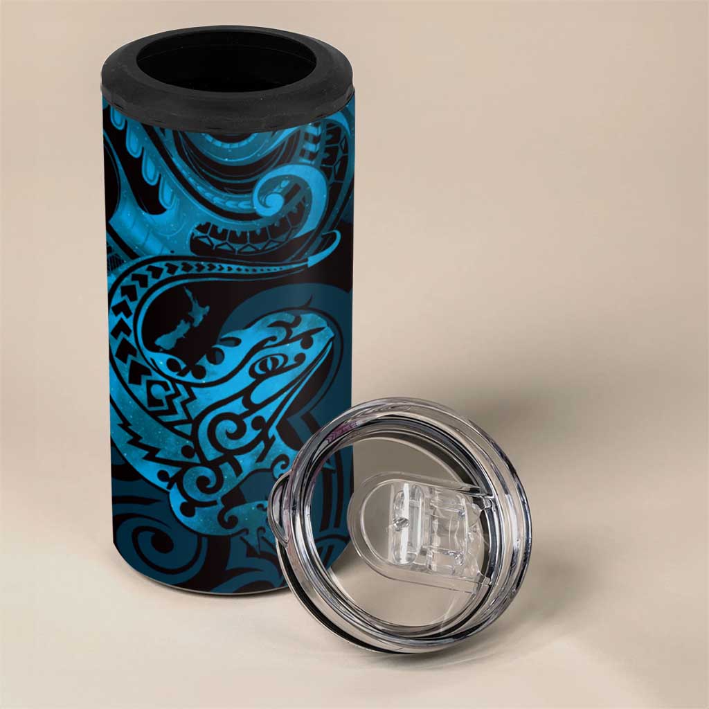 New Zealand Tuatara 4 in 1 Can Cooler Tumbler Aotearoa Maori Clematis Flowers - Blue LT14 - Polynesian Pride
