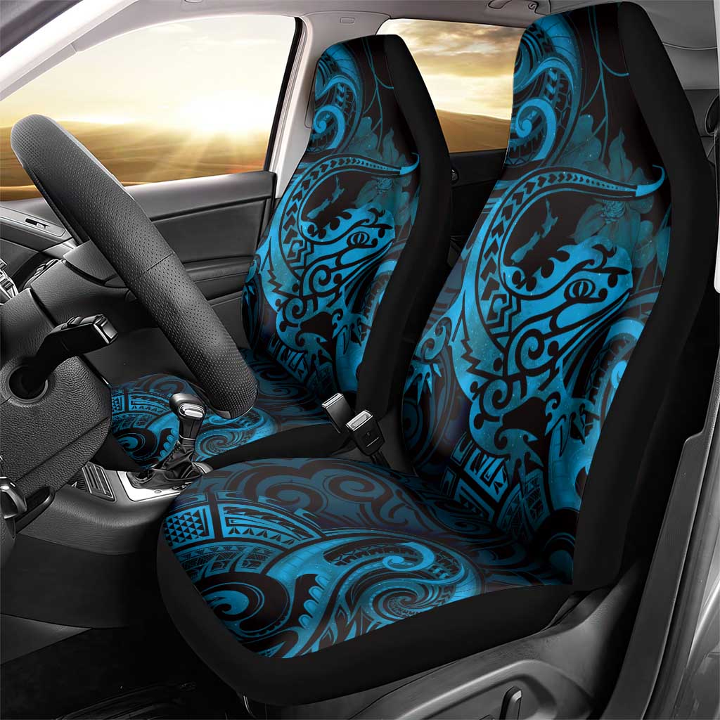 New Zealand Tuatara Car Seat Cover Aotearoa Maori Clematis Flowers - Blue LT14 - Polynesian Pride