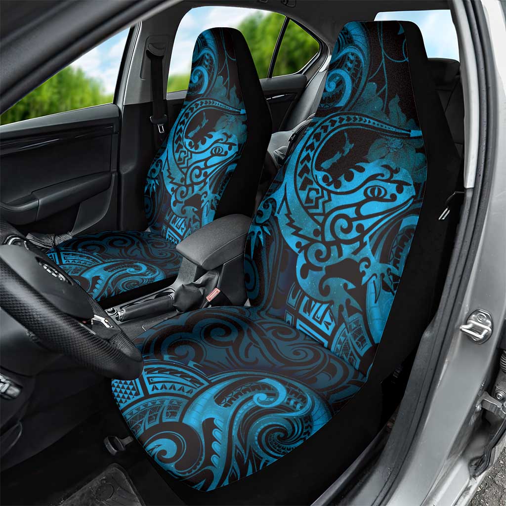 New Zealand Tuatara Car Seat Cover Aotearoa Maori Clematis Flowers - Blue LT14 - Polynesian Pride