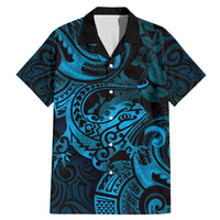 New Zealand Tuatara Family Matching Mermaid Dress and Hawaiian Shirt Aotearoa Maori Clematis Flowers - Blue LT14 Dad's Shirt - Short Sleeve Blue - Polynesian Pride