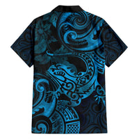 New Zealand Tuatara Family Matching Puletasi and Hawaiian Shirt Aotearoa Maori Clematis Flowers - Blue LT14 - Polynesian Pride