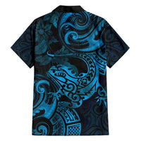 New Zealand Tuatara Family Matching Short Sleeve Bodycon Dress and Hawaiian Shirt Aotearoa Maori Clematis Flowers - Blue LT14 - Polynesian Pride