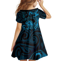 New Zealand Tuatara Family Matching Summer Maxi Dress and Hawaiian Shirt Aotearoa Maori Clematis Flowers - Blue LT14 - Polynesian Pride