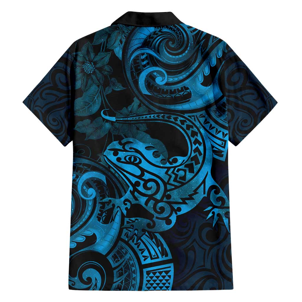 New Zealand Tuatara Family Matching Summer Maxi Dress and Hawaiian Shirt Aotearoa Maori Clematis Flowers - Blue LT14 - Polynesian Pride