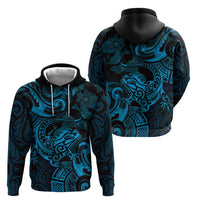 New Zealand Tuatara Hoodie Aotearoa Maori Clematis Flowers - Blue LT14 - Polynesian Pride