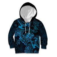 New Zealand Tuatara Kid Hoodie Aotearoa Maori Clematis Flowers - Blue LT14 Hoodie Blue - Polynesian Pride