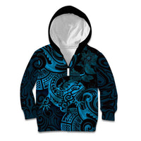 New Zealand Tuatara Kid Hoodie Aotearoa Maori Clematis Flowers - Blue LT14 Zip Hoodie Blue - Polynesian Pride