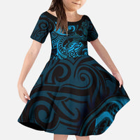 New Zealand Tuatara Kid Short Sleeve Dress Aotearoa Maori Clematis Flowers - Blue LT14 KID Blue - Polynesian Pride