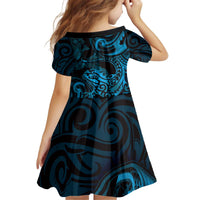 New Zealand Tuatara Kid Short Sleeve Dress Aotearoa Maori Clematis Flowers - Blue LT14 - Polynesian Pride