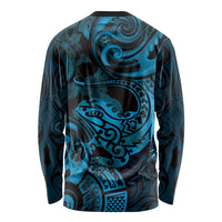 New Zealand Tuatara Long Sleeve Shirt Aotearoa Maori Clematis Flowers - Blue LT14 - Polynesian Pride