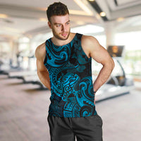 New Zealand Tuatara Men Tank Top Aotearoa Maori Clematis Flowers - Blue LT14 Blue - Polynesian Pride