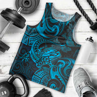 New Zealand Tuatara Men Tank Top Aotearoa Maori Clematis Flowers - Blue LT14 - Polynesian Pride