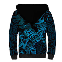 New Zealand Tuatara Sherpa Hoodie Aotearoa Maori Clematis Flowers - Blue LT14 - Polynesian Pride