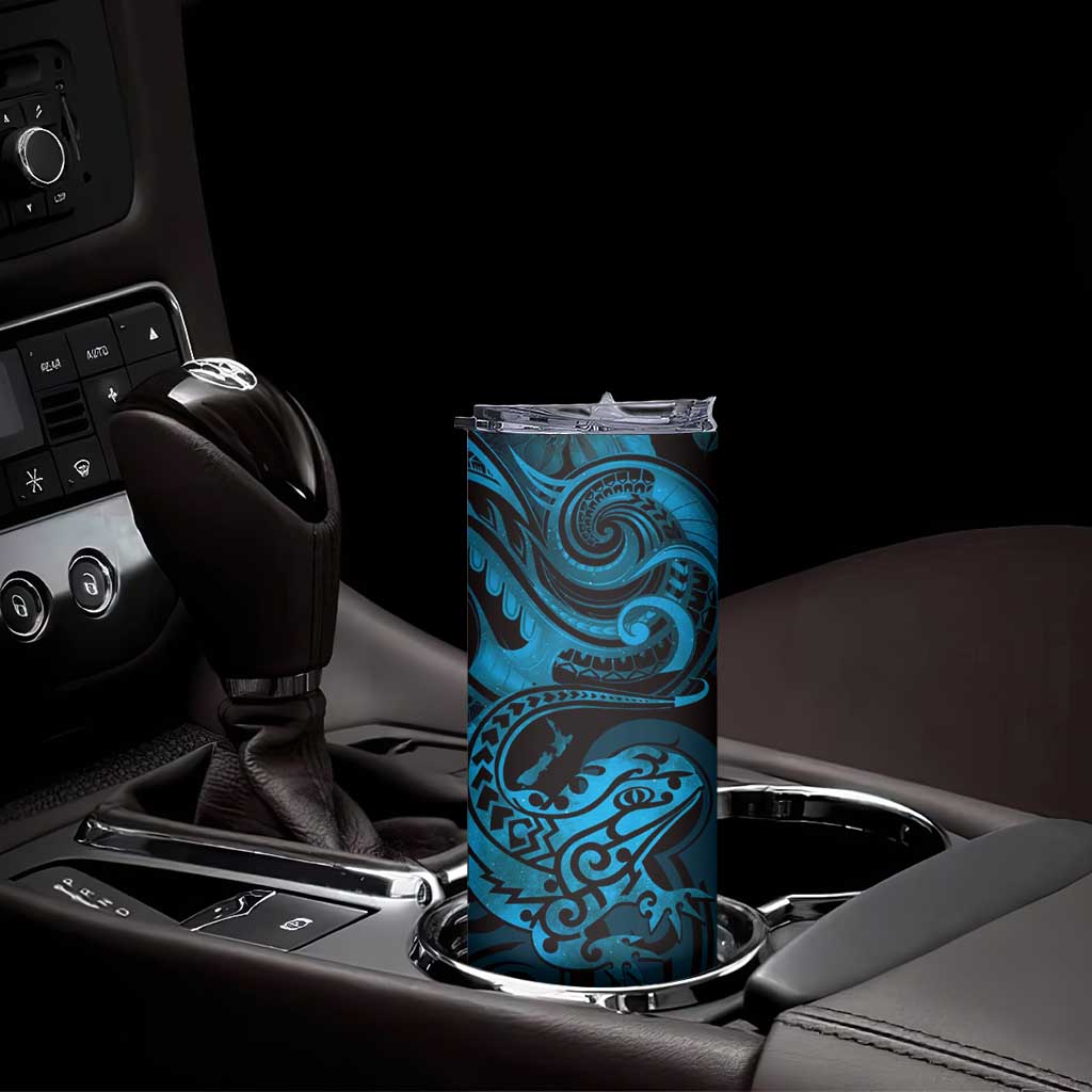 New Zealand Tuatara Skinny Tumbler Aotearoa Maori Clematis Flowers - Blue LT14 - Polynesian Pride