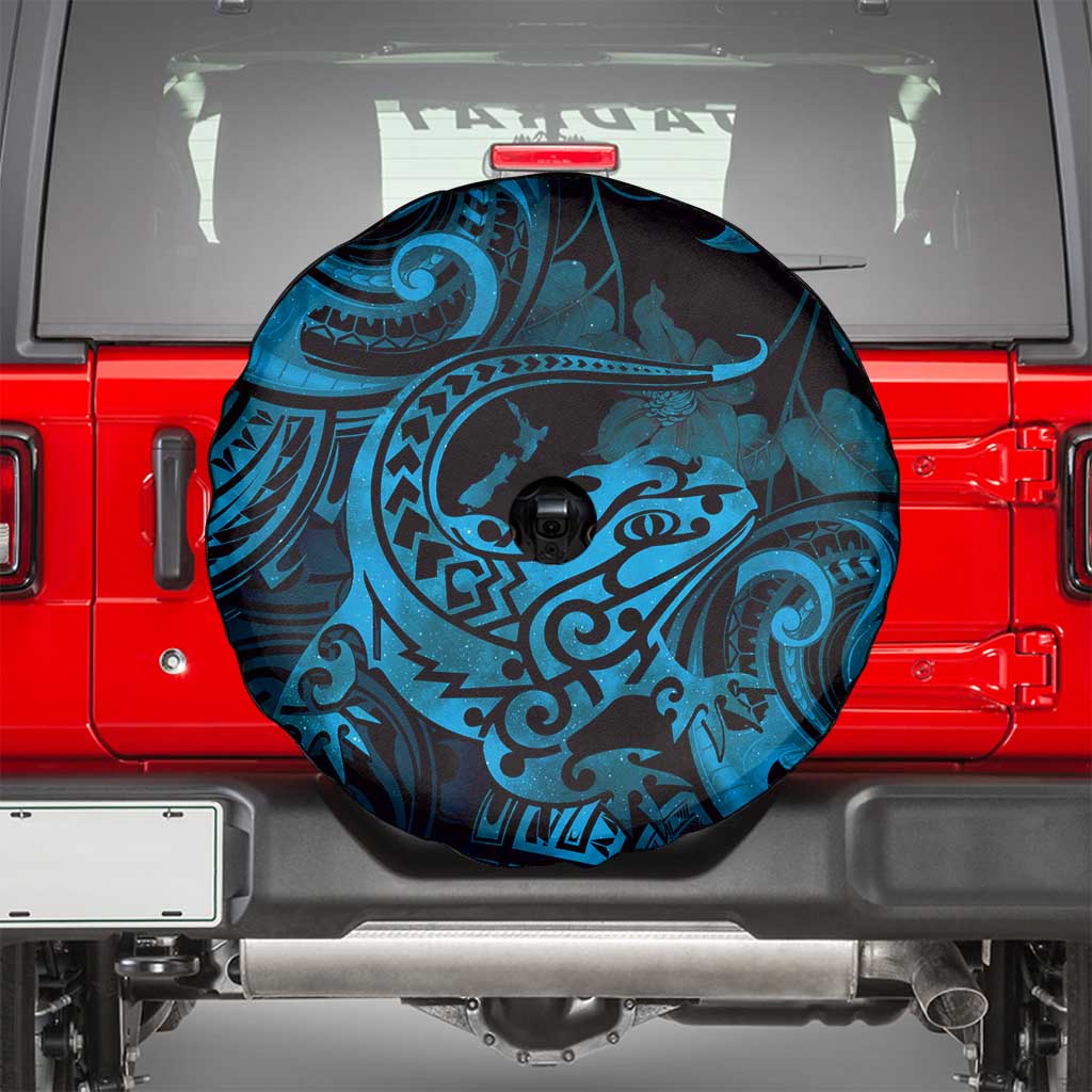 New Zealand Tuatara Spare Tire Cover Aotearoa Maori Clematis Flowers - Blue LT14 - Polynesian Pride