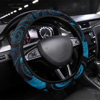 New Zealand Tuatara Steering Wheel Cover Aotearoa Maori Clematis Flowers - Blue LT14 Universal Fit Blue - Polynesian Pride