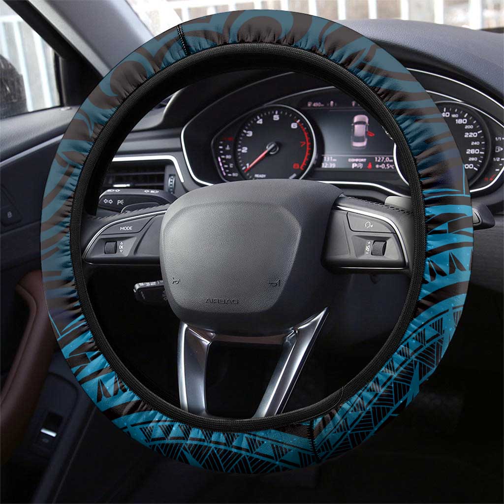 New Zealand Tuatara Steering Wheel Cover Aotearoa Maori Clematis Flowers - Blue LT14 - Polynesian Pride
