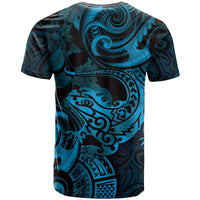 New Zealand Tuatara T Shirt Aotearoa Maori Clematis Flowers - Blue LT14 - Polynesian Pride