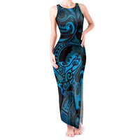 New Zealand Tuatara Tank Maxi Dress Aotearoa Maori Clematis Flowers - Blue LT14 Women Blue - Polynesian Pride