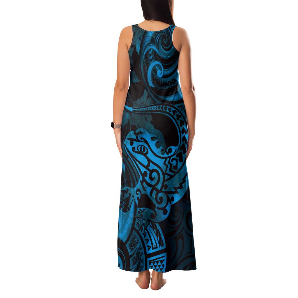 New Zealand Tuatara Tank Maxi Dress Aotearoa Maori Clematis Flowers - Blue LT14 - Polynesian Pride
