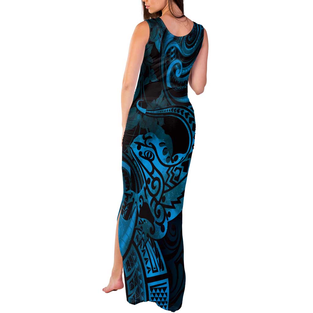 New Zealand Tuatara Tank Maxi Dress Aotearoa Maori Clematis Flowers - Blue LT14 - Polynesian Pride